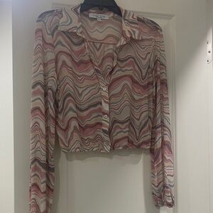 Sweet Rain Women's Blouse with Multicolor Wave Pattern